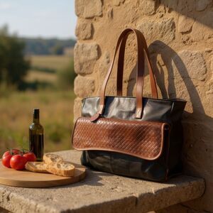 Mountain Ridge Black and Brown Faux Leather Zipper Snap Closure Tote